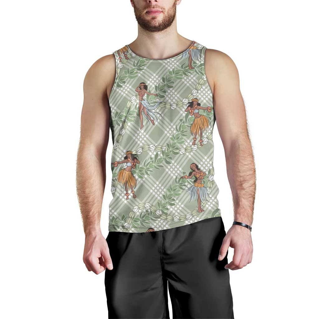 Mint Palaka Hula Girls Seamless Hawaii Aloha Men Tank Top - Polynesian Pride
