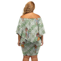 Mint Palaka Hula Girls Seamless Hawaii Aloha Off Shoulder Short Dress - Polynesian Pride
