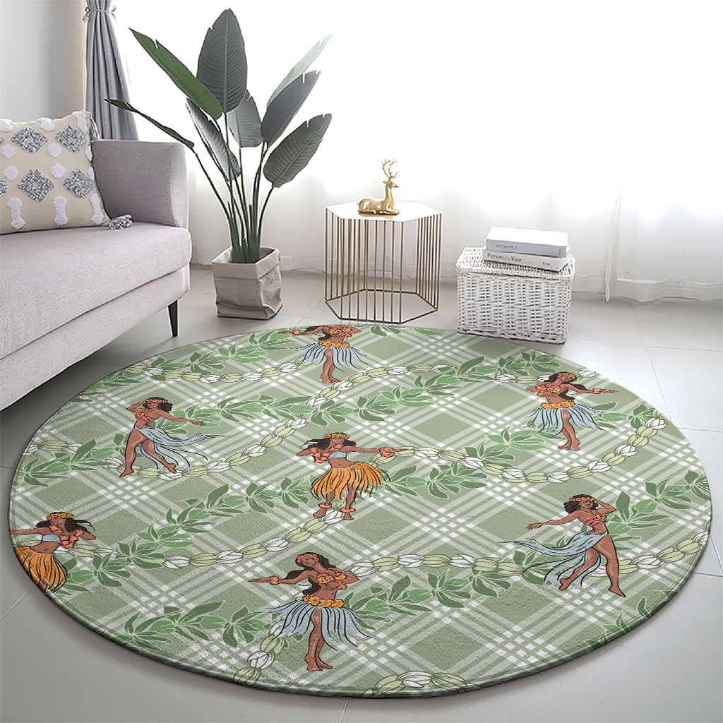 Mint Palaka Hula Girls Seamless Hawaii Aloha Round Carpet - Polynesian Pride