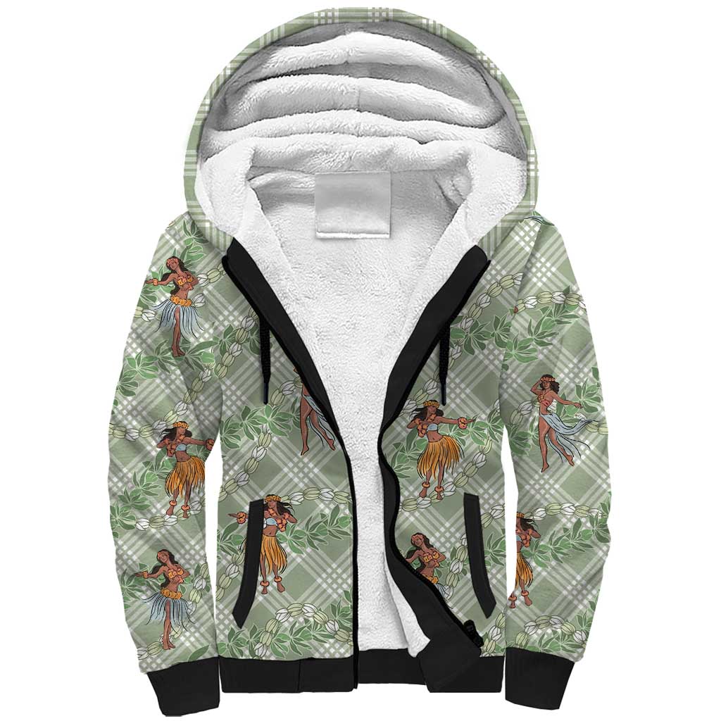 Mint Palaka Hula Girls Seamless Hawaii Aloha Sherpa Hoodie - Polynesian Pride