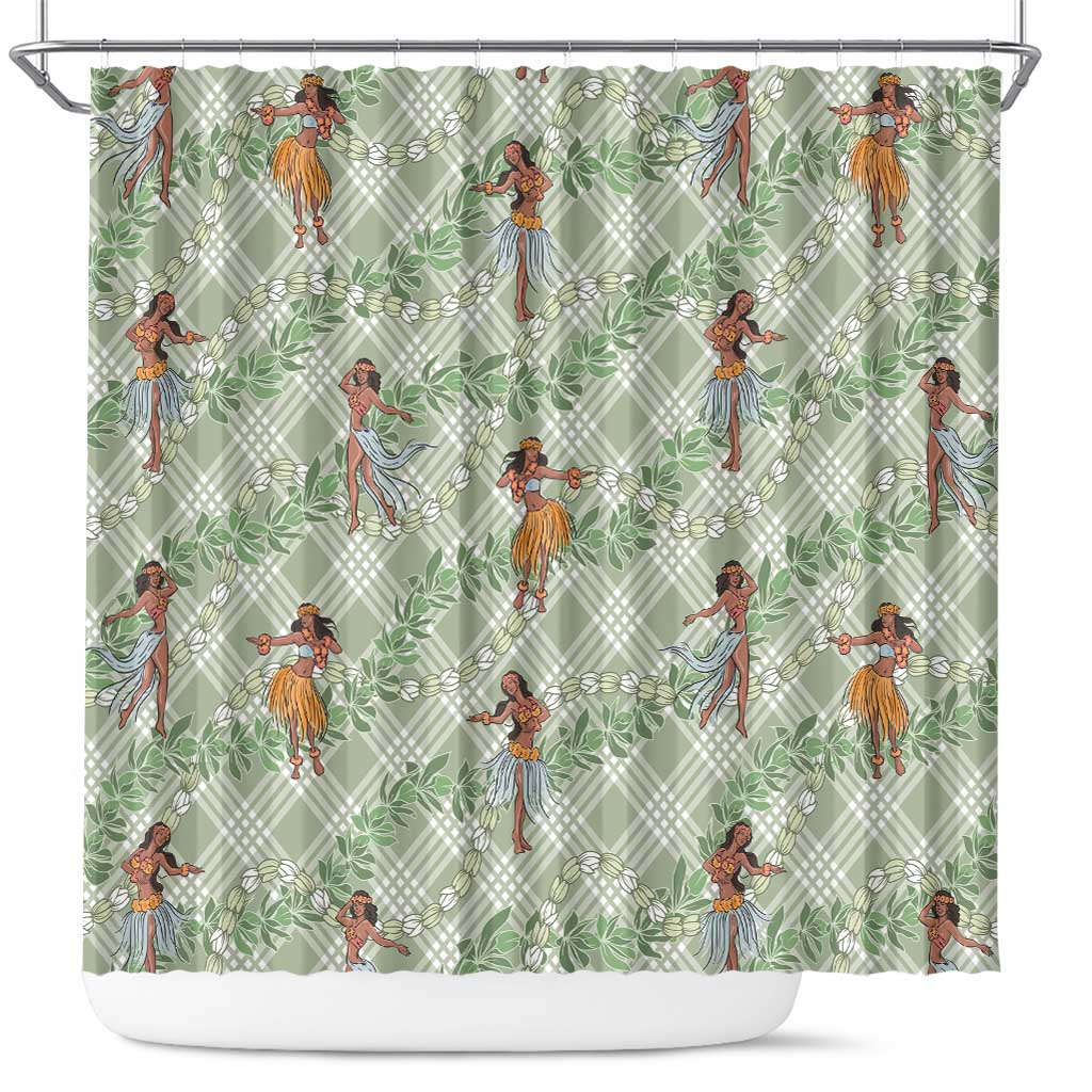 Mint Palaka Hula Girls Seamless Hawaii Aloha Shower Curtain - Polynesian Pride