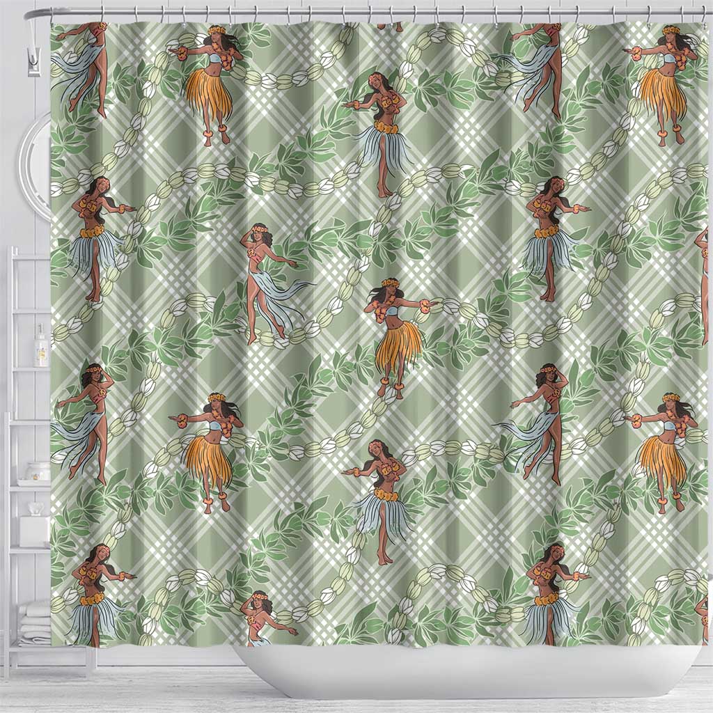 Mint Palaka Hula Girls Seamless Hawaii Aloha Shower Curtain - Polynesian Pride