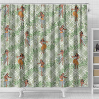 Mint Palaka Hula Girls Seamless Hawaii Aloha Shower Curtain - Polynesian Pride