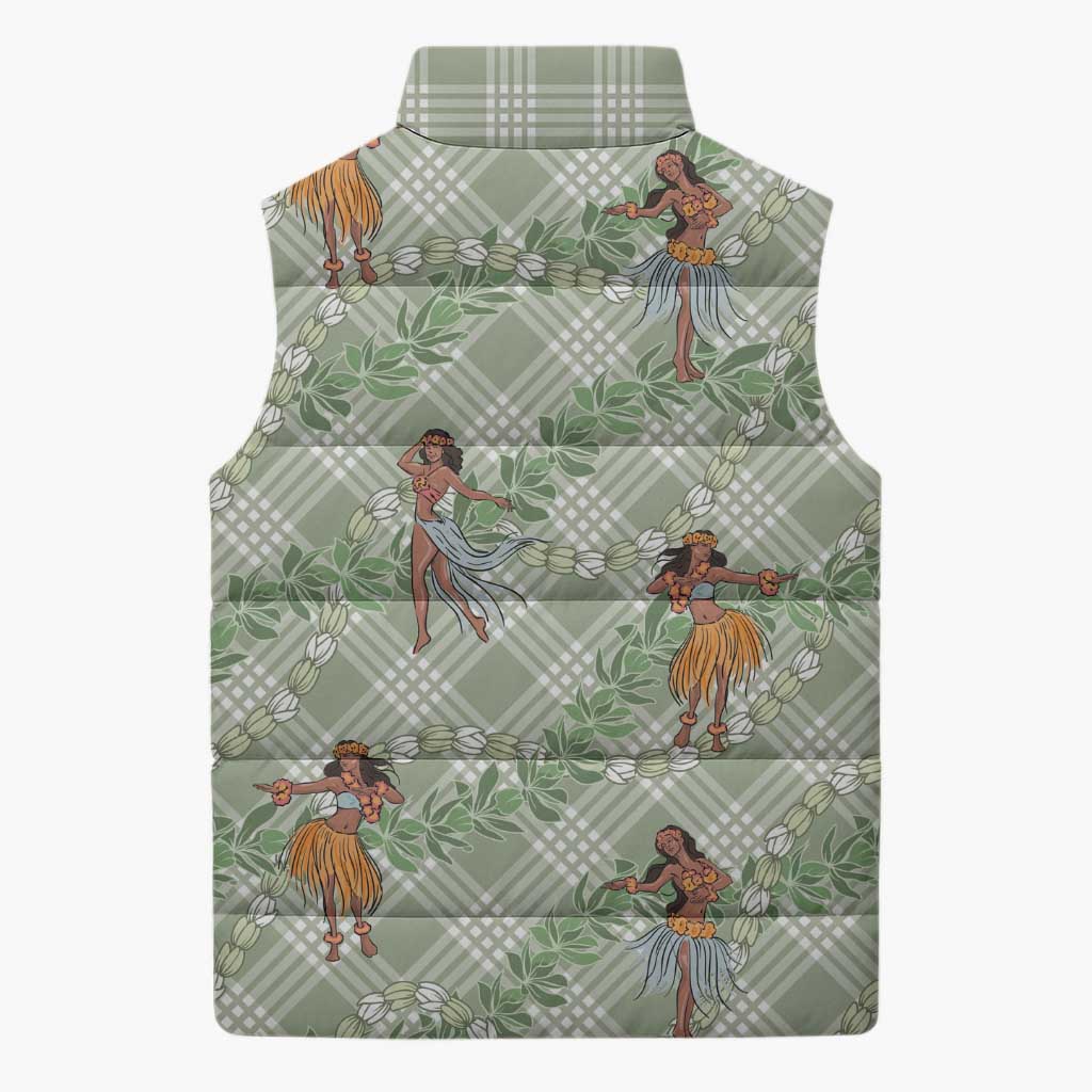 Mint Palaka Hula Girls Seamless Hawaii Aloha Sleeveless Puffer Jacket - Polynesian Pride