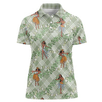 Mint Palaka Hula Girls Seamless Hawaii Aloha Women Polo Shirt - Polynesian Pride