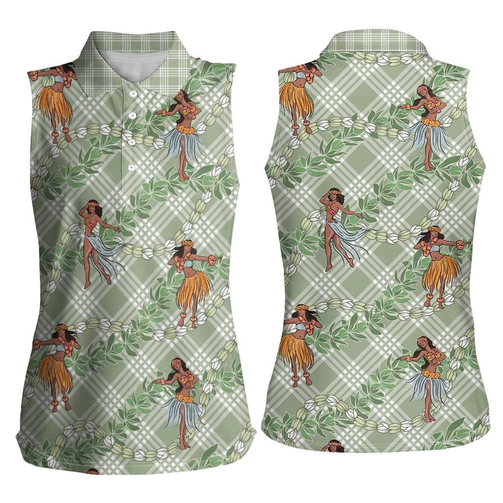 Mint Palaka Hula Girls Seamless Hawaii Aloha Women Sleeveless Polo Shirt - Polynesian Pride