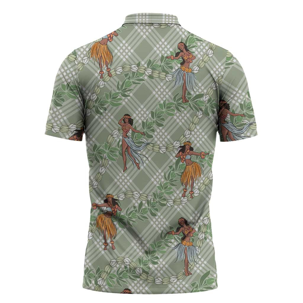 Mint Palaka Hula Girls Seamless Hawaii Aloha Zipper Polo Shirt LT7 - Polynesian Pride