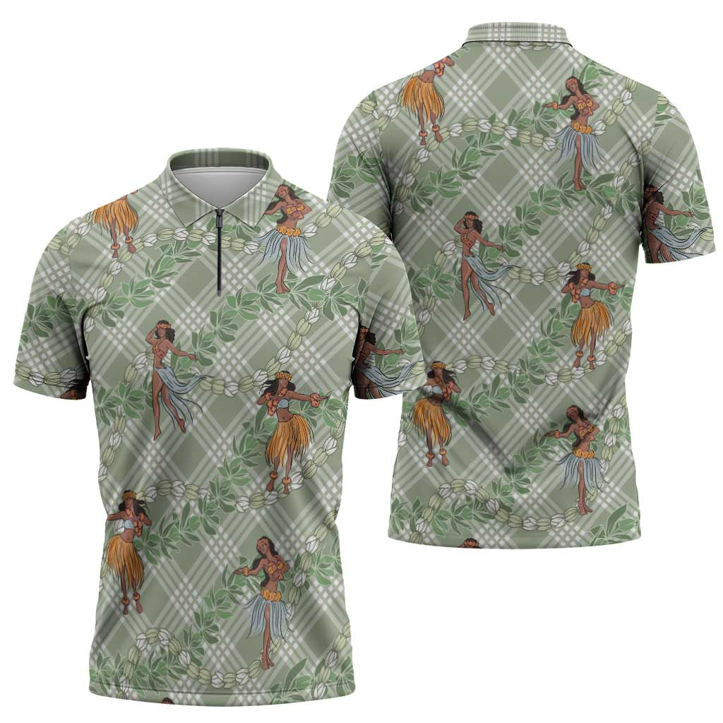 Mint Palaka Hula Girls Seamless Hawaii Aloha Zipper Polo Shirt LT7 - Polynesian Pride