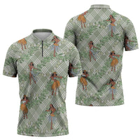 Mint Palaka Hula Girls Seamless Hawaii Aloha Zipper Polo Shirt LT7 - Polynesian Pride
