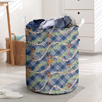 Navy Blue Palaka Hula Girls Seamless Hawaii Aloha Laundry Basket - Polynesian Pride