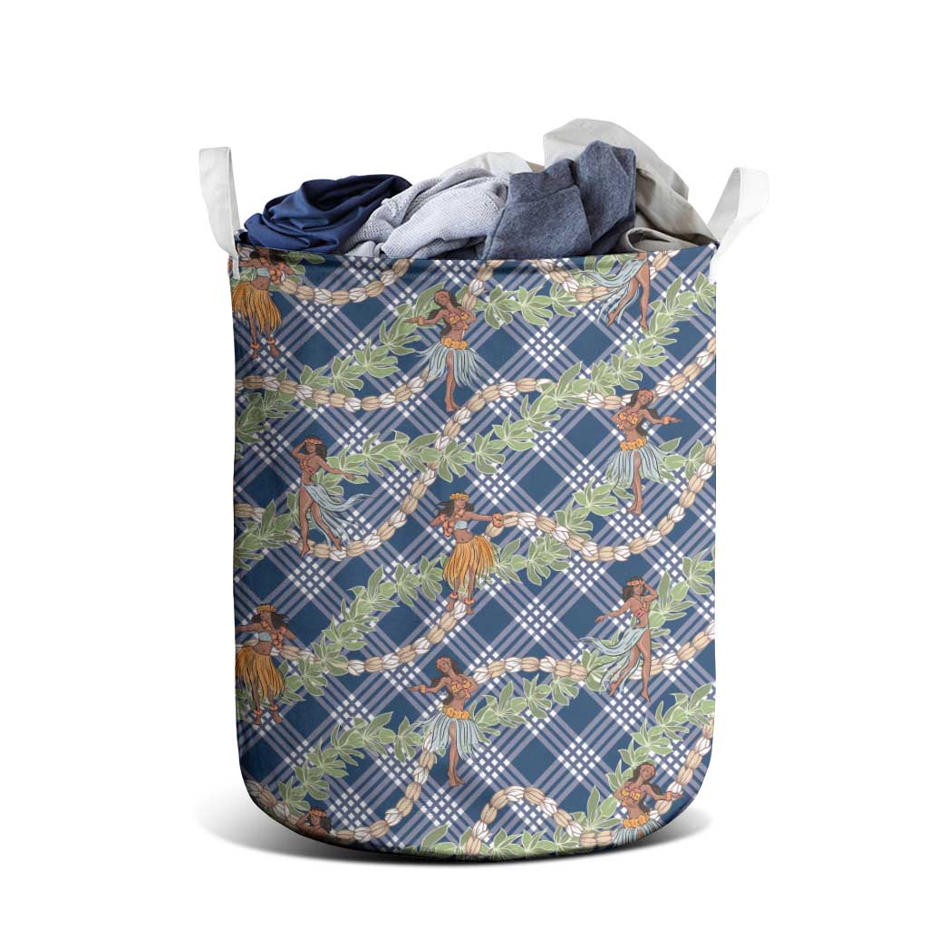Navy Blue Palaka Hula Girls Seamless Hawaii Aloha Laundry Basket - Polynesian Pride