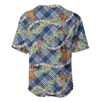 Navy Blue Palaka Hula Girls Seamless Hawaii Aloha Baseball Jersey LT7 - Polynesian Pride