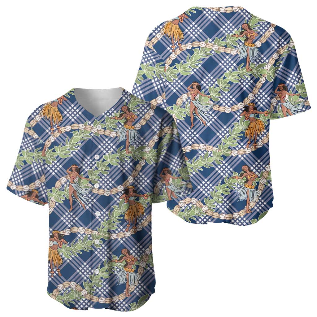 Navy Blue Palaka Hula Girls Seamless Hawaii Aloha Baseball Jersey LT7 - Polynesian Pride