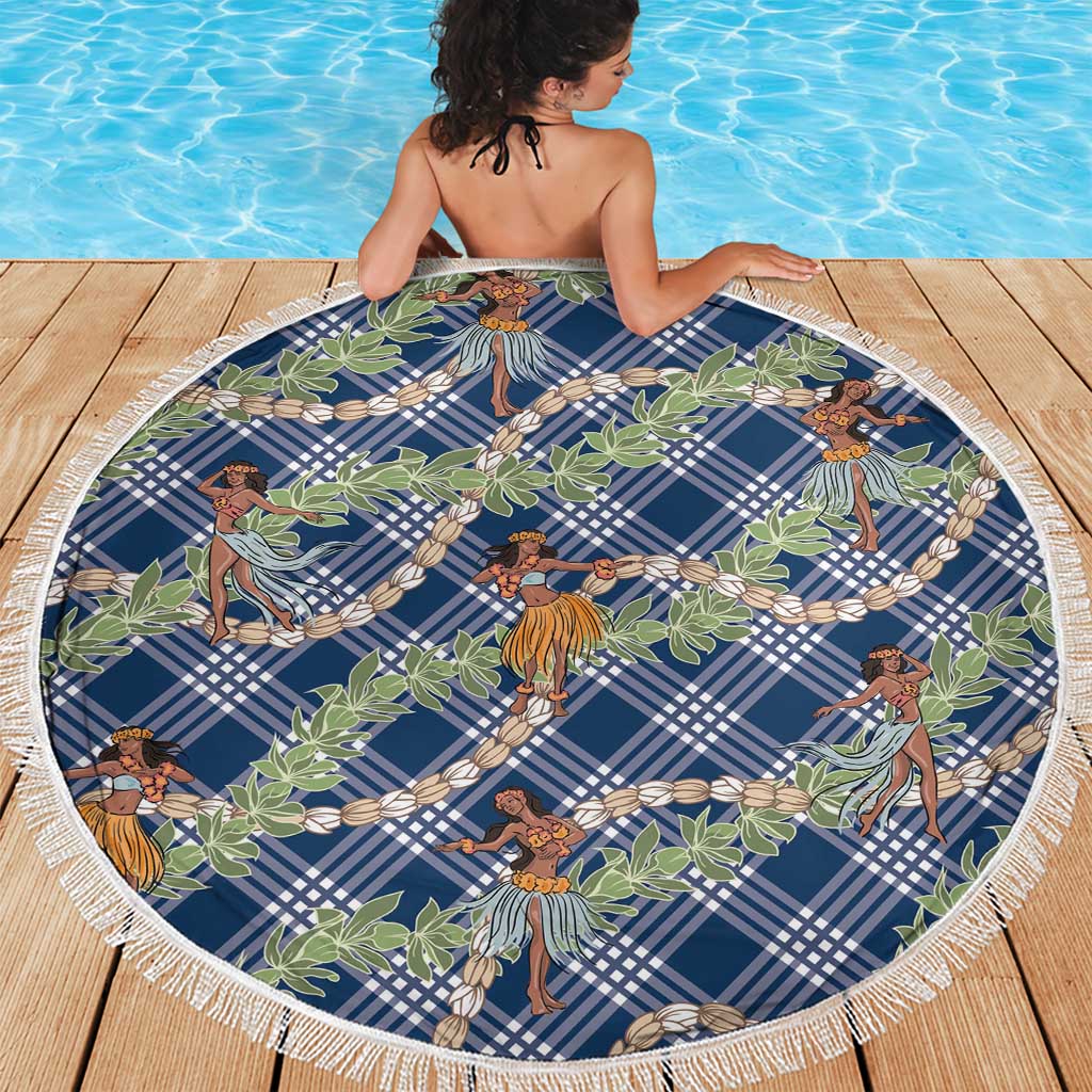 Navy Blue Palaka Hula Girls Seamless Hawaii Aloha Beach Blanket - Polynesian Pride