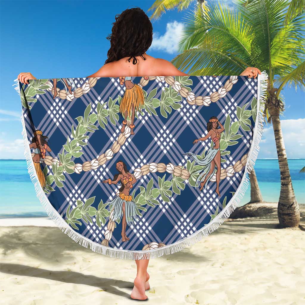 Navy Blue Palaka Hula Girls Seamless Hawaii Aloha Beach Blanket - Polynesian Pride