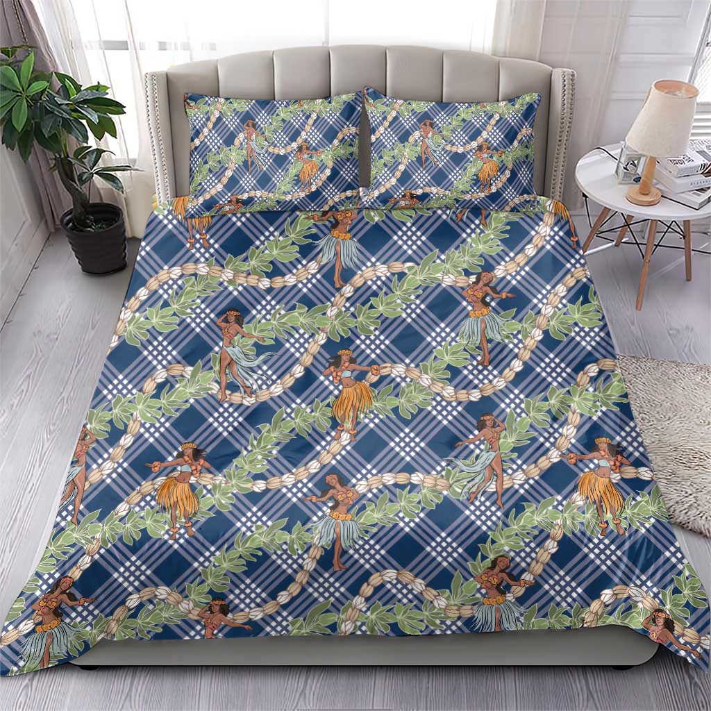 Navy Blue Palaka Hula Girls Seamless Hawaii Aloha Bedding Set - Polynesian Pride