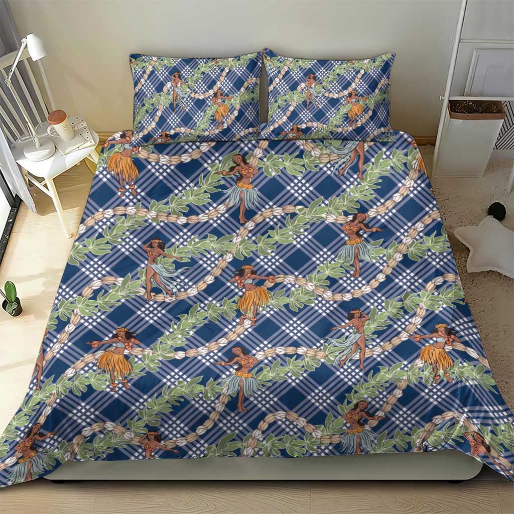 Navy Blue Palaka Hula Girls Seamless Hawaii Aloha Bedding Set - Polynesian Pride