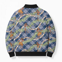 Navy Blue Palaka Hula Girls Seamless Hawaii Aloha Bomber Puffer Jacket - Polynesian Pride