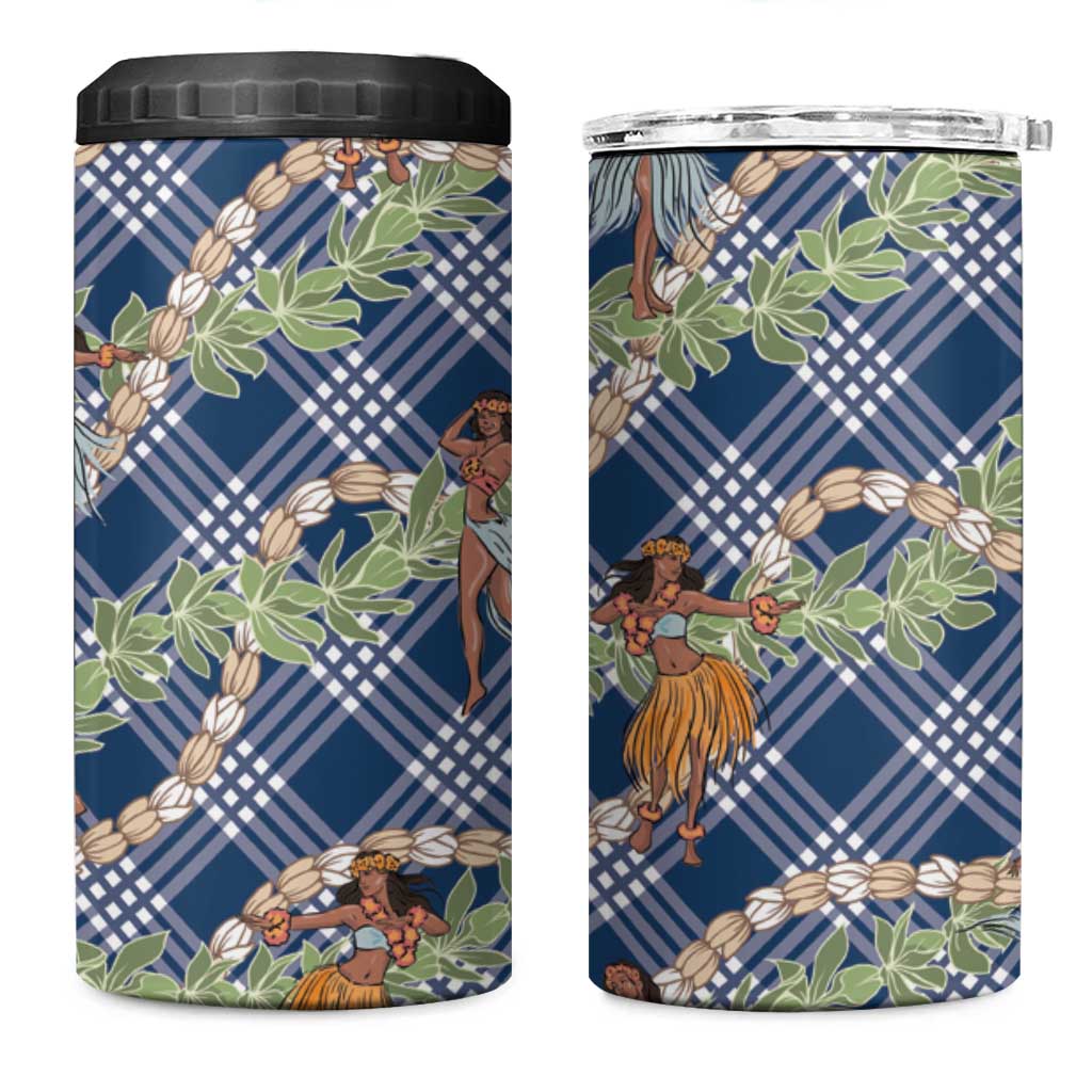 Navy Blue Palaka Hula Girls Seamless Hawaii Aloha 4 in 1 Can Cooler Tumbler - Polynesian Pride