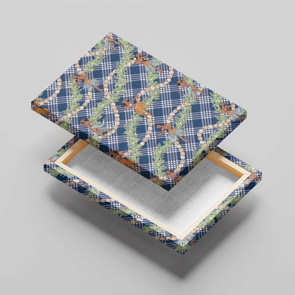 Navy Blue Palaka Hula Girls Seamless Hawaii Aloha Canvas Wall Art - Polynesian Pride