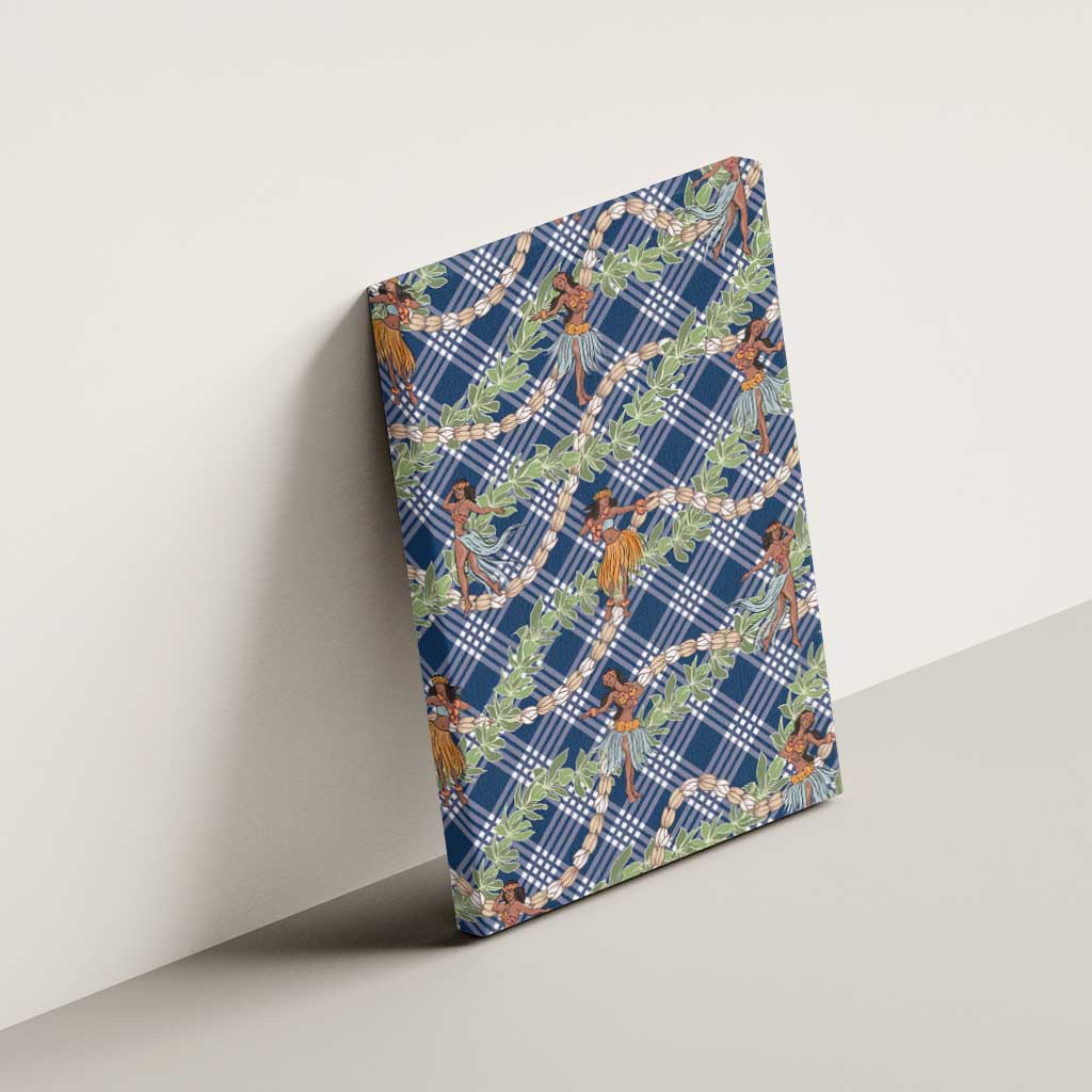 Navy Blue Palaka Hula Girls Seamless Hawaii Aloha Canvas Wall Art - Polynesian Pride