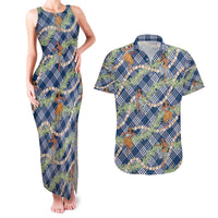 Navy Blue Palaka Hula Girls Seamless Hawaii Aloha Couples Matching Tank Maxi Dress and Hawaiian Shirt - Polynesian Pride