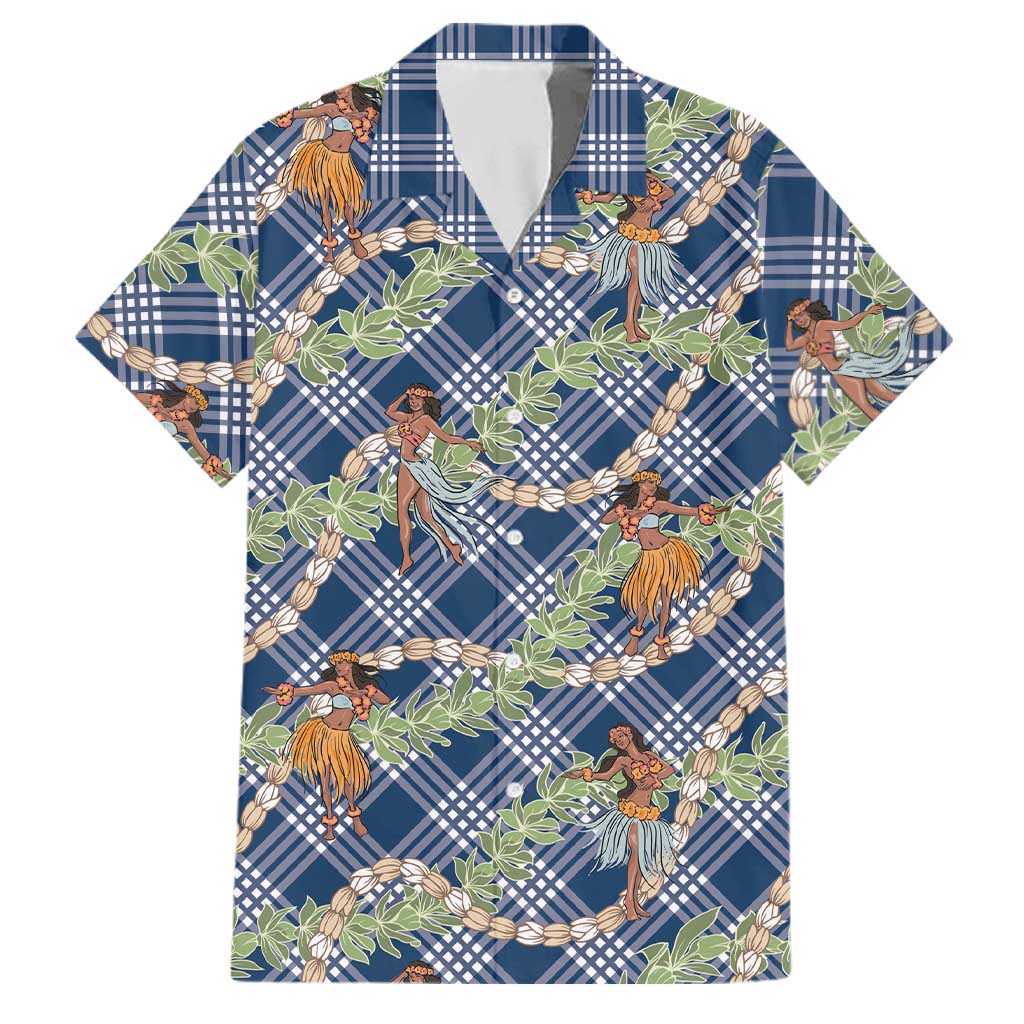 Navy Blue Palaka Hula Girls Seamless Hawaii Aloha Family Matching Mermaid Dress and Hawaiian Shirt LT7 Dad's Shirt - Short Sleeve Navy Blue - Polynesian Pride