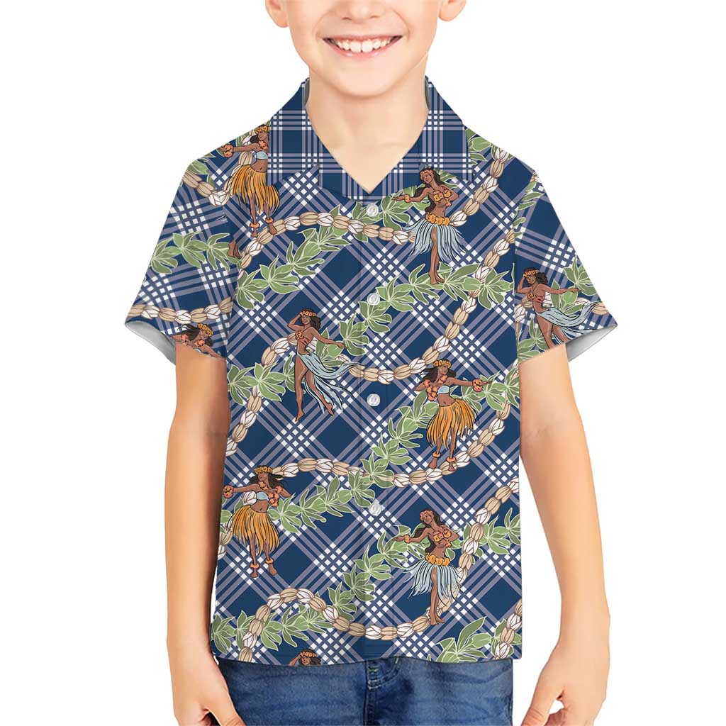 Navy Blue Palaka Hula Girls Seamless Hawaii Aloha Family Matching Mermaid Dress and Hawaiian Shirt LT7 Son's Shirt Navy Blue - Polynesian Pride
