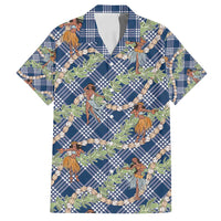 Navy Blue Palaka Hula Girls Seamless Hawaii Aloha Family Matching Off Shoulder Maxi Dress and Hawaiian Shirt - Polynesian Pride