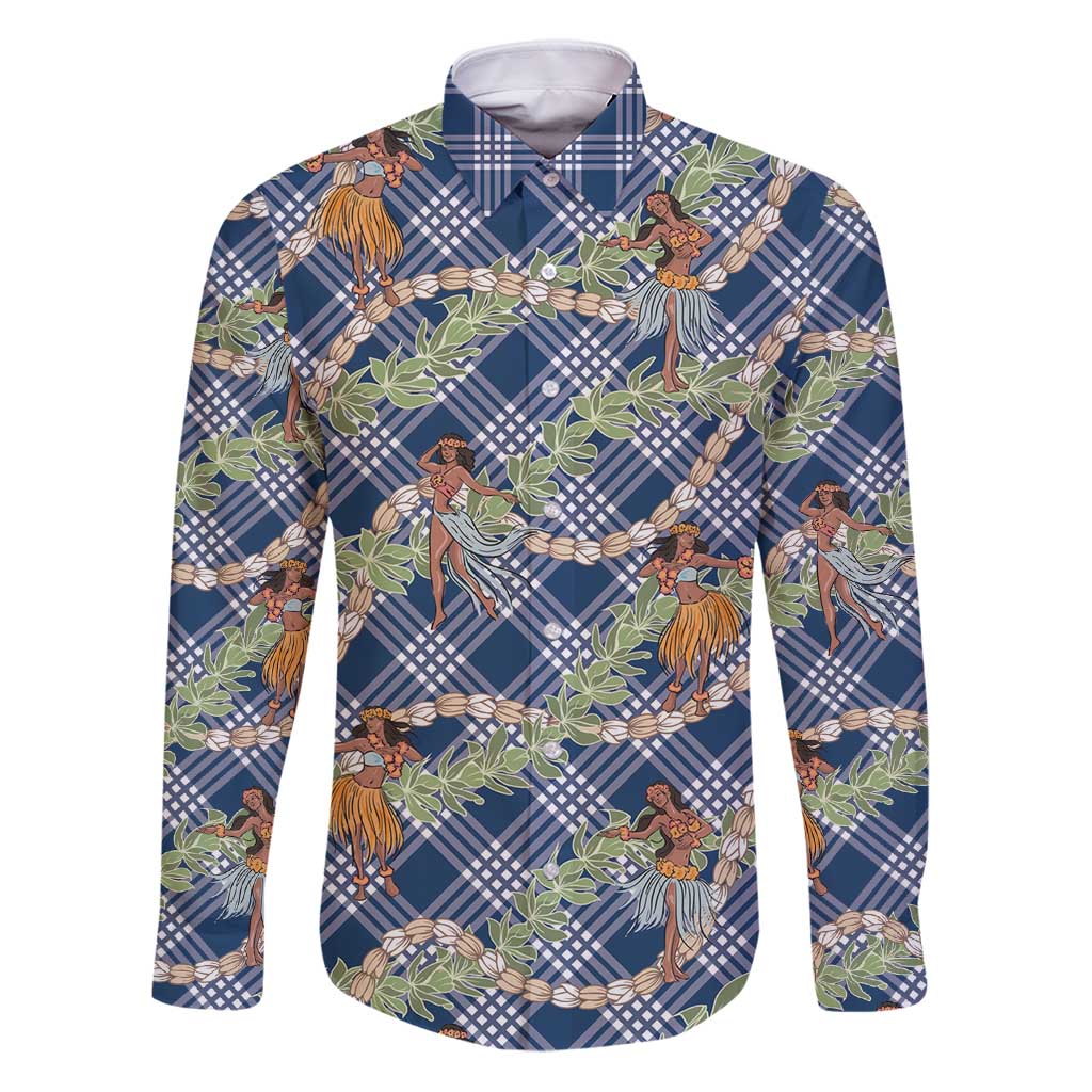 Navy Blue Palaka Hula Girls Seamless Hawaii Aloha Family Matching Puletasi and Hawaiian Shirt - Polynesian Pride