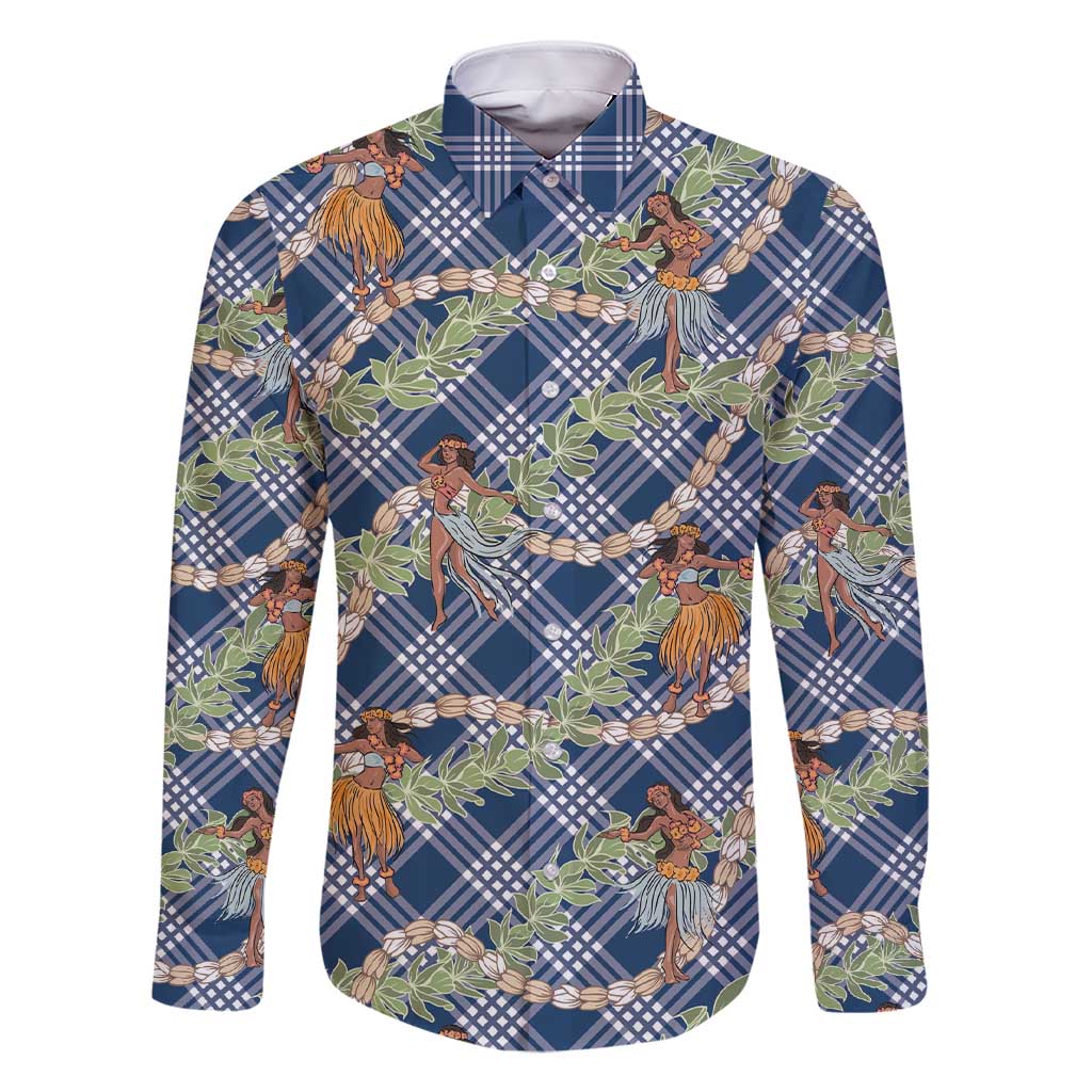 Navy Blue Palaka Hula Girls Seamless Hawaii Aloha Family Matching Short Sleeve Bodycon Dress and Hawaiian Shirt - Polynesian Pride