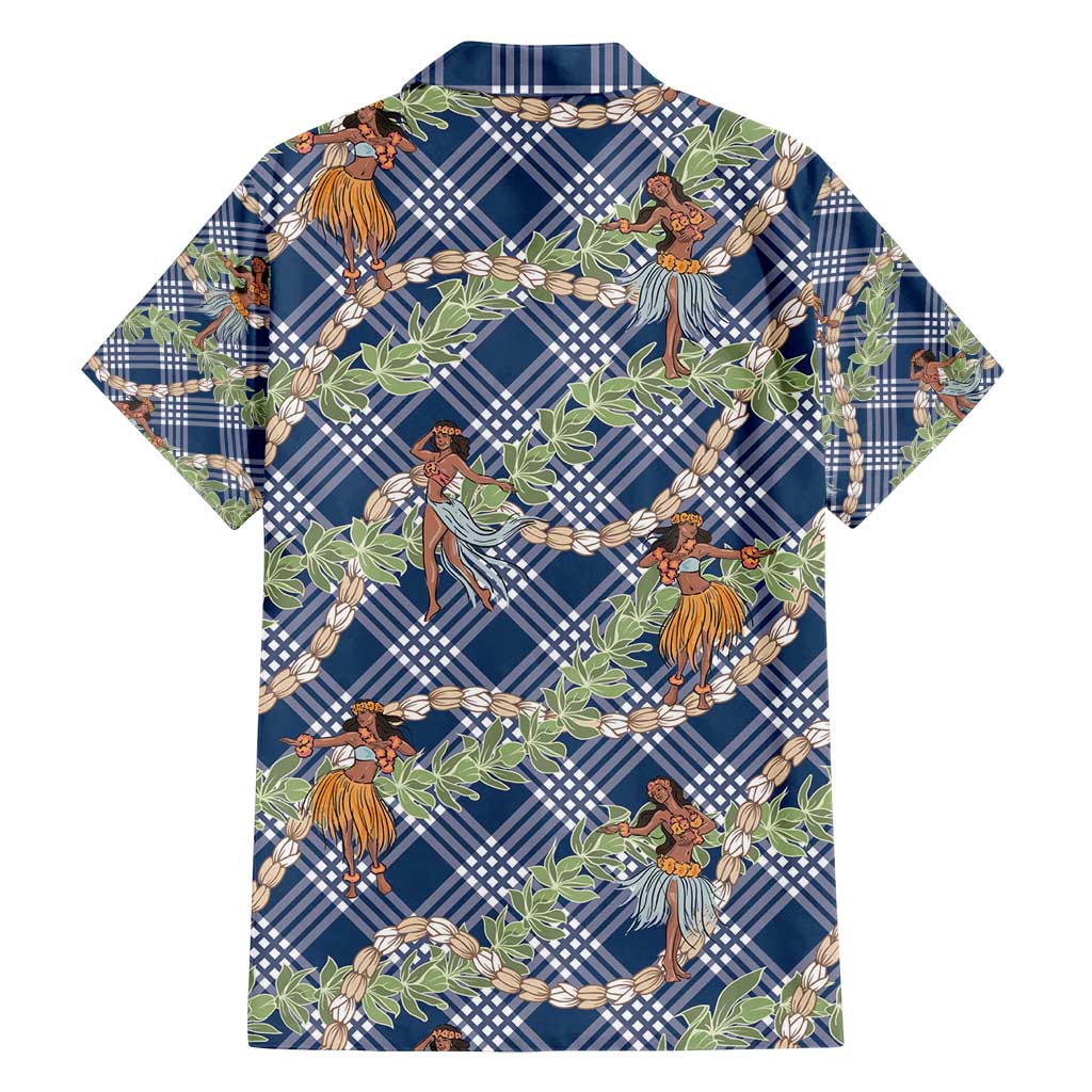 Navy Blue Palaka Hula Girls Seamless Hawaii Aloha Family Matching Summer Maxi Dress and Hawaiian Shirt - Polynesian Pride