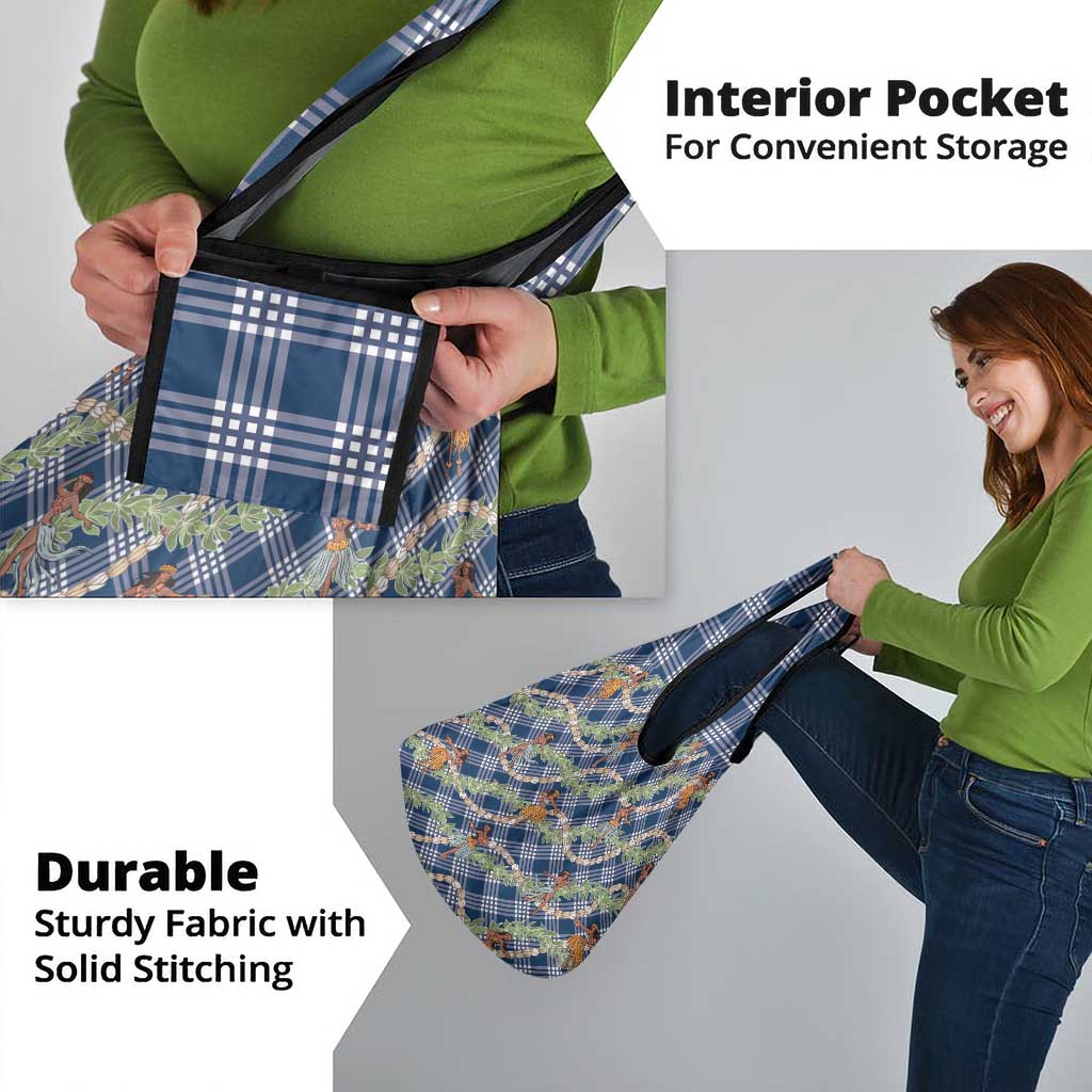 Navy Blue Palaka Hula Girls Seamless Hawaii Aloha Grocery Bag - Polynesian Pride