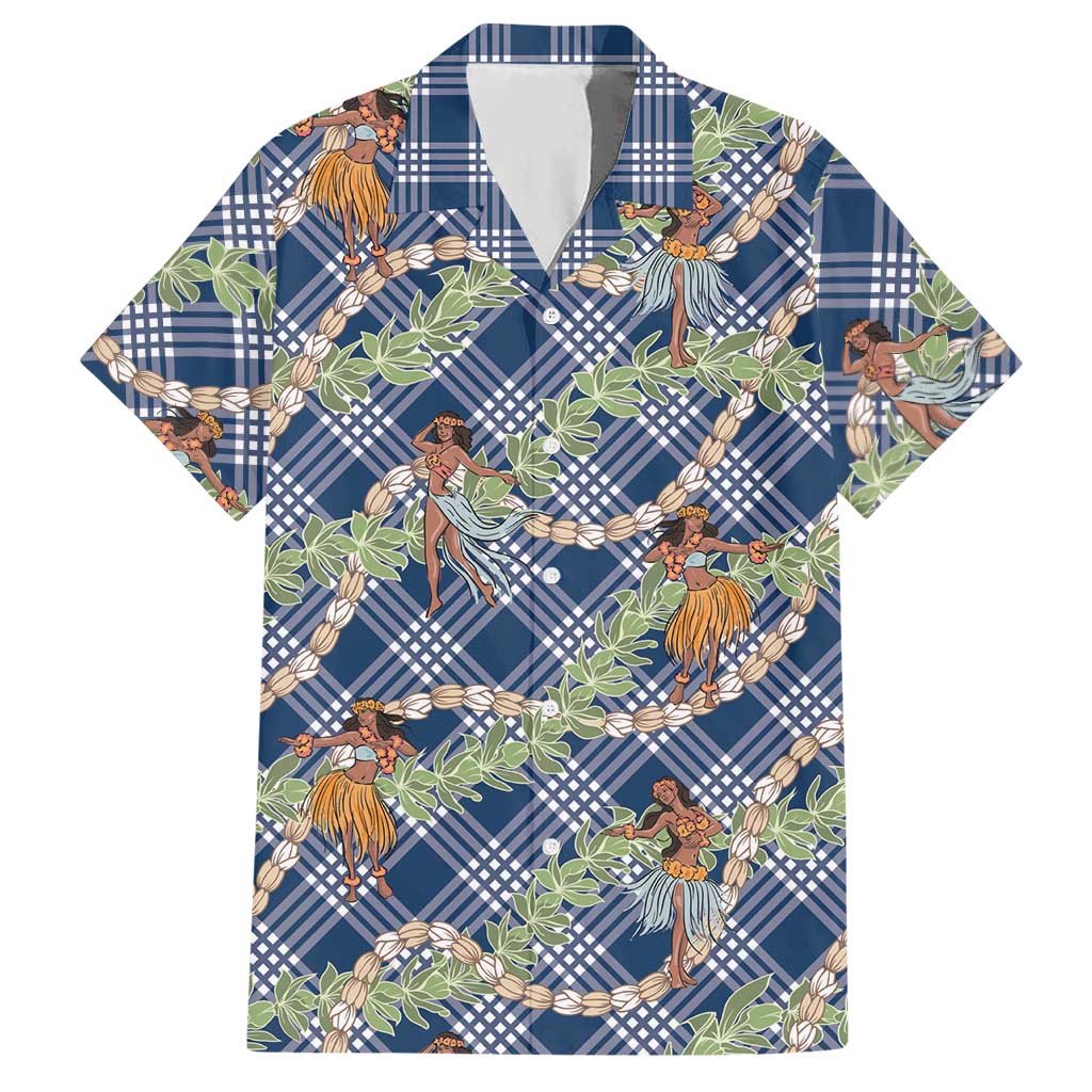 Navy Blue Palaka Hula Girls Seamless Hawaii Aloha Hawaiian Shirt LT7 Navy Blue - Polynesian Pride
