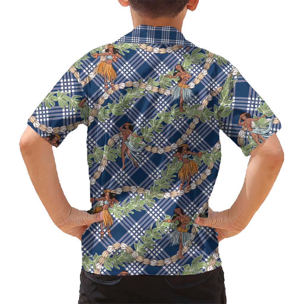Navy Blue Palaka Hula Girls Seamless Hawaii Aloha Hawaiian Shirt LT7 - Polynesian Pride
