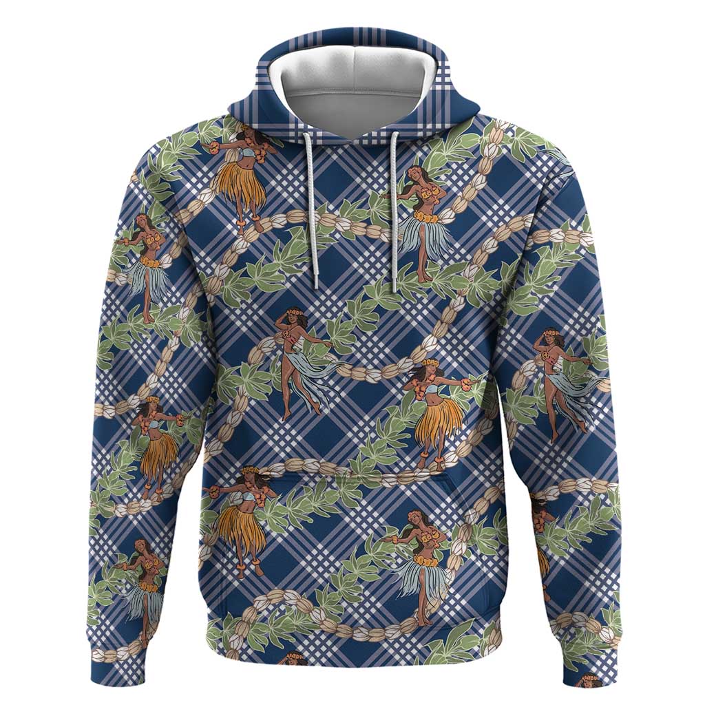 Navy Blue Palaka Hula Girls Seamless Hawaii Aloha Hoodie - Polynesian Pride
