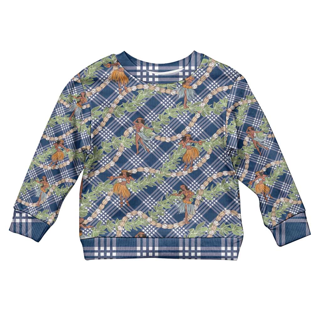 Navy Blue Palaka Hula Girls Seamless Hawaii Aloha Kid Ugly Christmas Sweater - Polynesian Pride