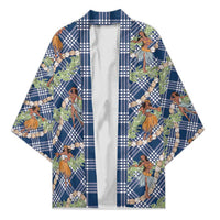 Navy Blue Palaka Hula Girls Seamless Hawaii Aloha Kimono - Polynesian Pride