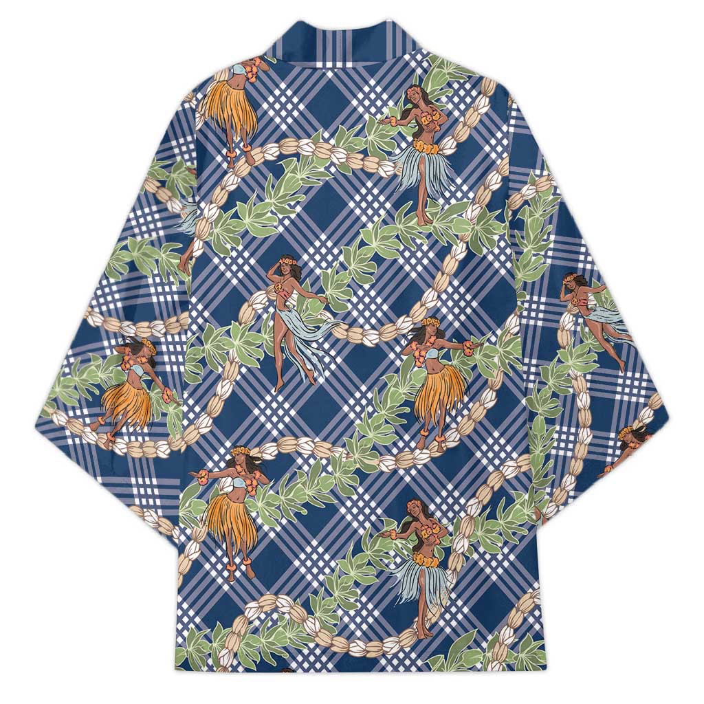 Navy Blue Palaka Hula Girls Seamless Hawaii Aloha Kimono - Polynesian Pride