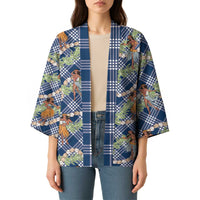 Navy Blue Palaka Hula Girls Seamless Hawaii Aloha Kimono - Polynesian Pride