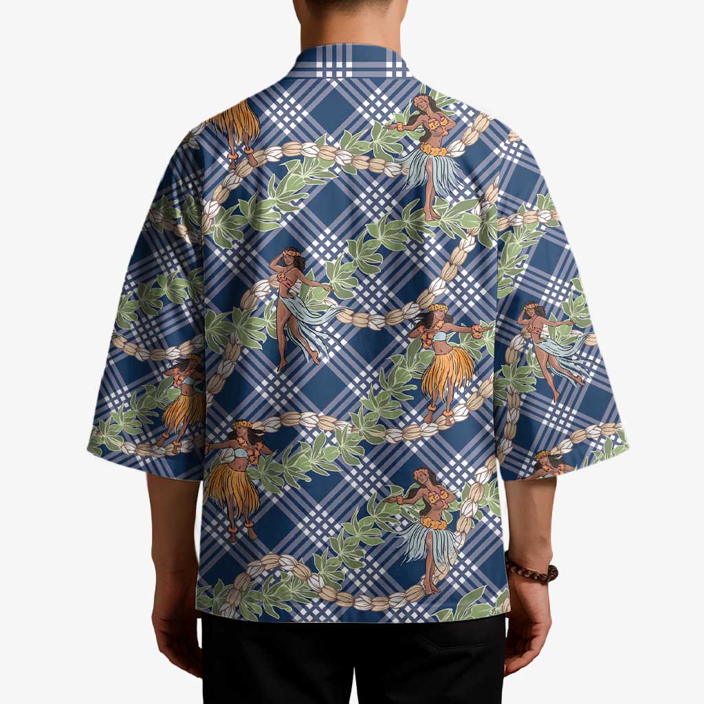 Navy Blue Palaka Hula Girls Seamless Hawaii Aloha Kimono - Polynesian Pride