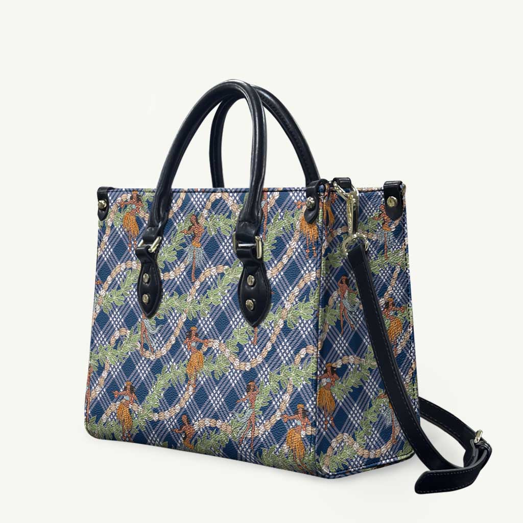 Navy Blue Palaka Hula Girls Seamless Hawaii Aloha Leather Bag LT7 Navy Blue - Polynesian Pride