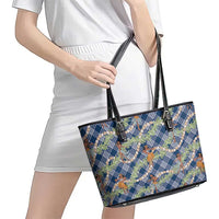 Navy Blue Palaka Hula Girls Seamless Hawaii Aloha Leather Tote Bag LT7 - Polynesian Pride
