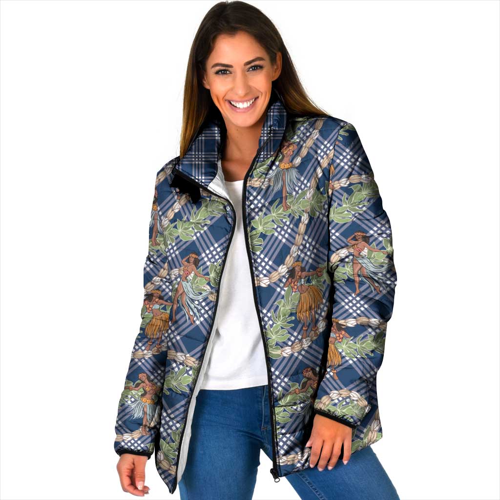 Navy Blue Palaka Hula Girls Seamless Hawaii Aloha Padded Jacket - Polynesian Pride