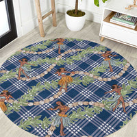 Navy Blue Palaka Hula Girls Seamless Hawaii Aloha Round Carpet - Polynesian Pride