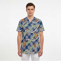 Navy Blue Palaka Hula Girls Seamless Hawaii Aloha Scrub Top - Polynesian Pride