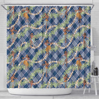 Navy Blue Palaka Hula Girls Seamless Hawaii Aloha Shower Curtain - Polynesian Pride