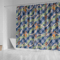 Navy Blue Palaka Hula Girls Seamless Hawaii Aloha Shower Curtain - Polynesian Pride