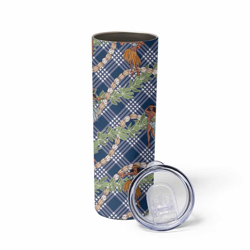 Navy Blue Palaka Hula Girls Seamless Hawaii Aloha Skinny Tumbler - Polynesian Pride