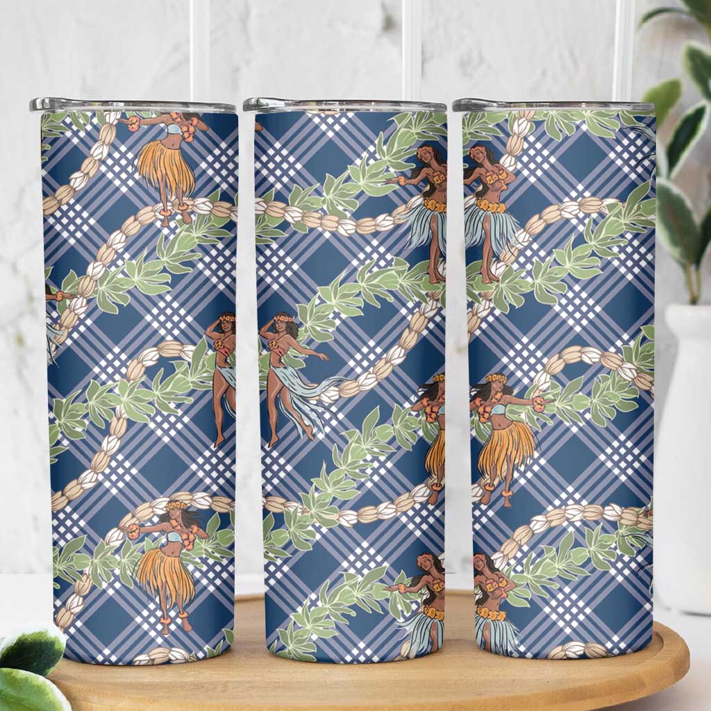 Navy Blue Palaka Hula Girls Seamless Hawaii Aloha Skinny Tumbler - Polynesian Pride